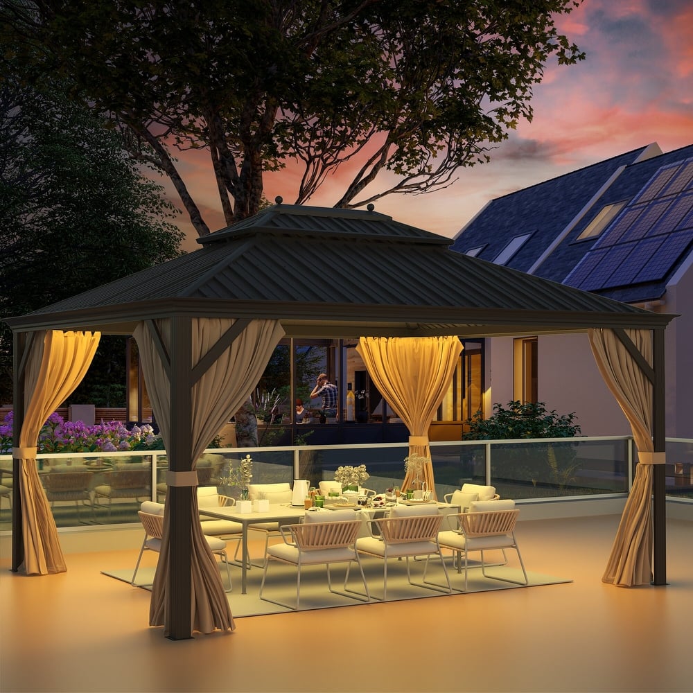 EROMMY Hardtop Spruce Wood Gazebo 12x15 / 10x12 / 13x16 / 11x12 FT | Waterproof Asphalt Roof | All-Weather Outdoor Patio Shelter