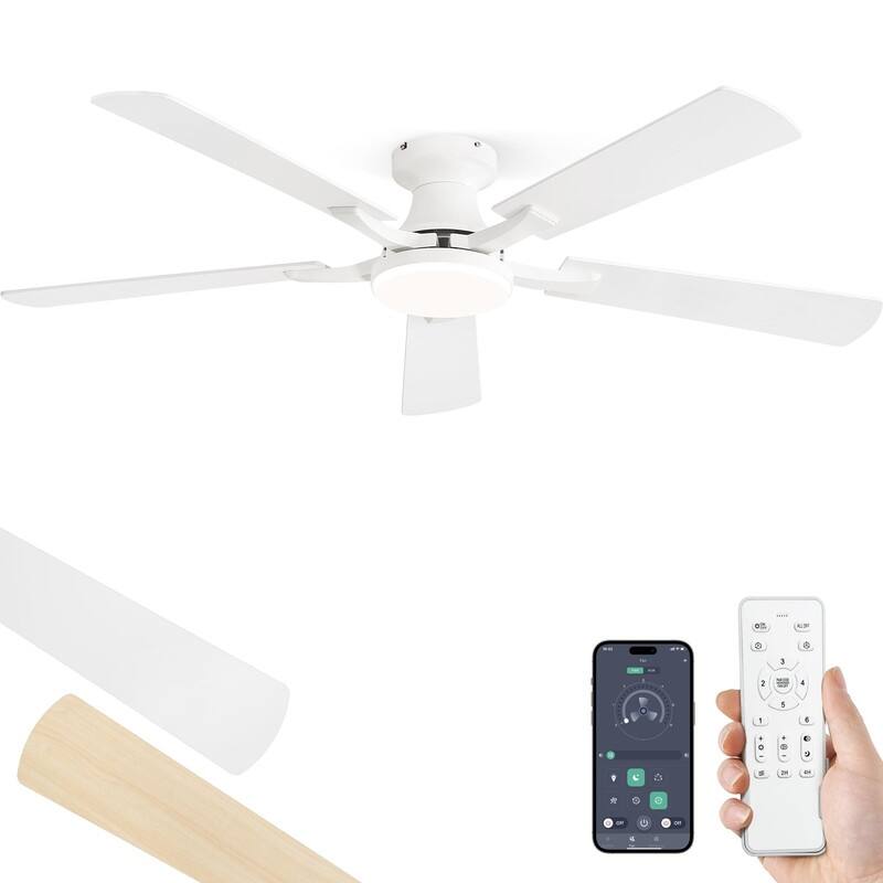 20W Dimmable LED Ceiling Fan with Light, App & Remote Control, Flush Mount Low Profile, Quiet Reversible Motor for Bedroom