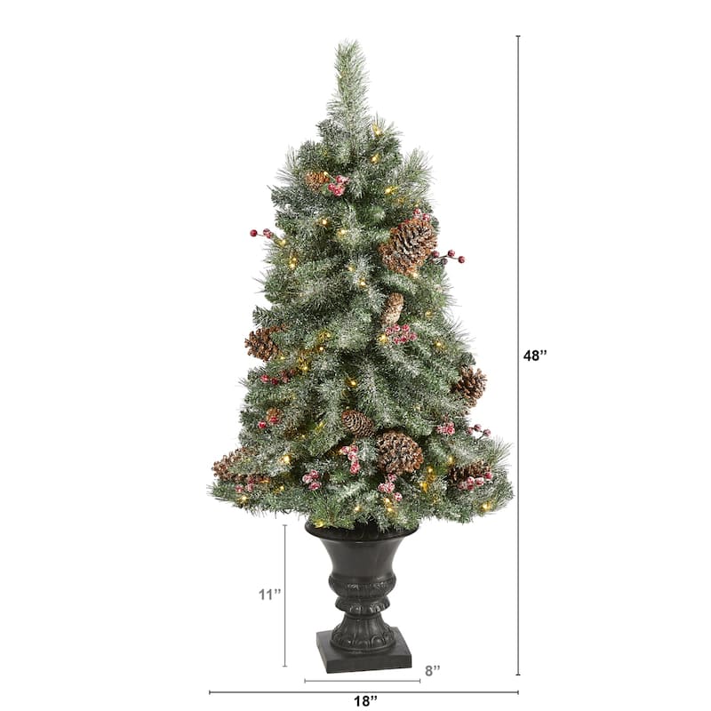 4ft. Frosted Pine, Pinecone & Berries Artificial Christmas Tree with 100 Clear LED Lights in Decorative Urn - Petite X-Mas Tree