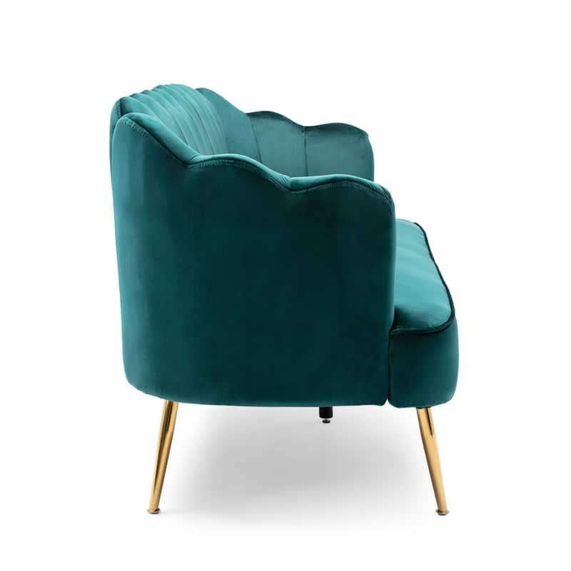 Velvet Channel Stitched 3-seater Sofa with Metal Legs