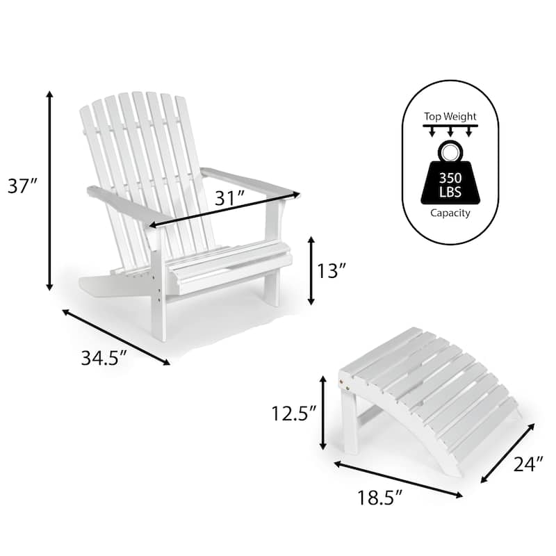 Shoreham 2-Piece Traditional Rustic Acacia Wood Adirondack Chair with Detachable Ottoman, by JONATHAN Y