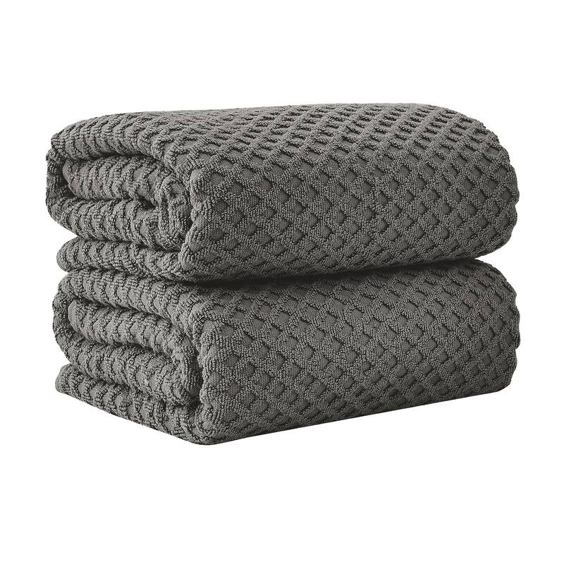 Linery & Co. Cotton Diamond Waffle Texture Bath Towels - Bath Sheet (Pack of 2) - Dark Gray