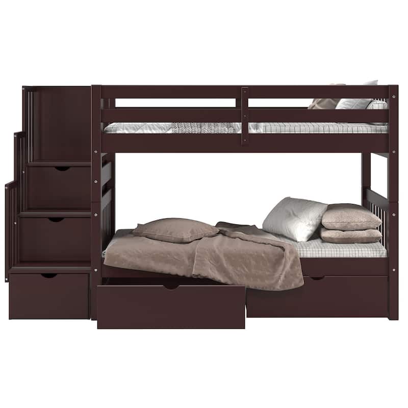 Taylor & Olive Trillium Twin over Twin Stairway Bunk Bed, 2 Drawers