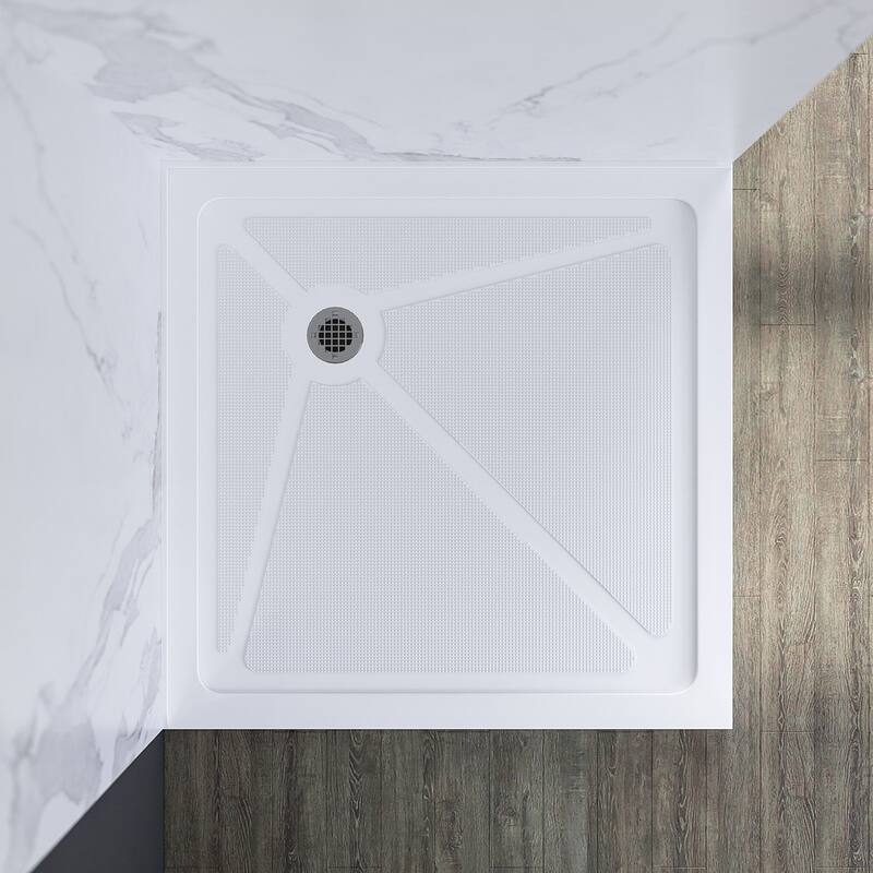 Elegant Square Shower Base in White Corner Drain Anti-slip Acrylic Quarter Shower Pan