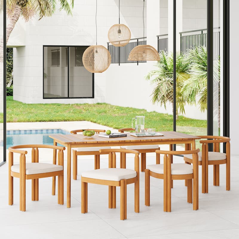 Christopher Knight Home - Elysant Acacia Wood Outdoor 7 Piece Dining Set with Polyester Cushion - 7 Piece