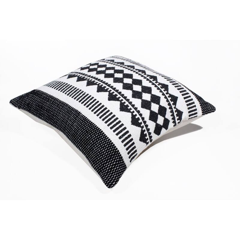 20" Black and White Bordered Mosaic Geometric Striped Square Throw Pillow