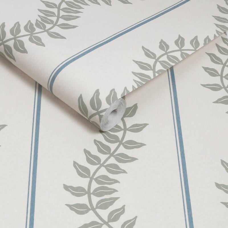 Graham & Brown Laurel Leaf Stripe Sky & Green Wallpaper
