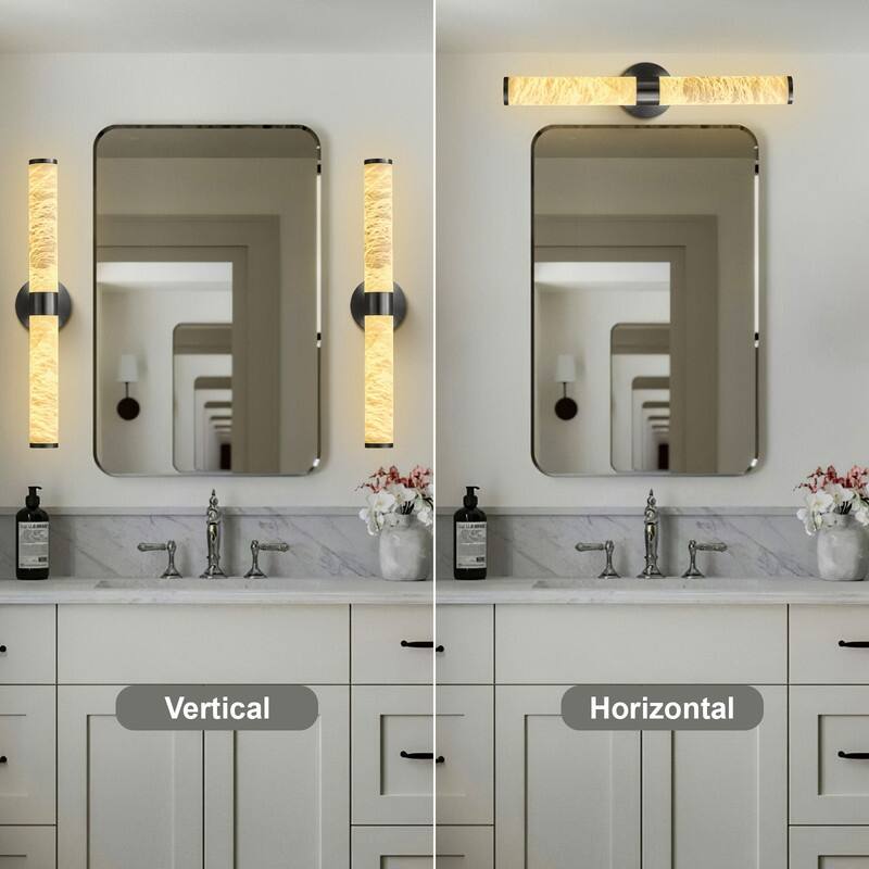 KAYLA 24 in. Modern Black Wall Sconces with Natural Alabaster Shade