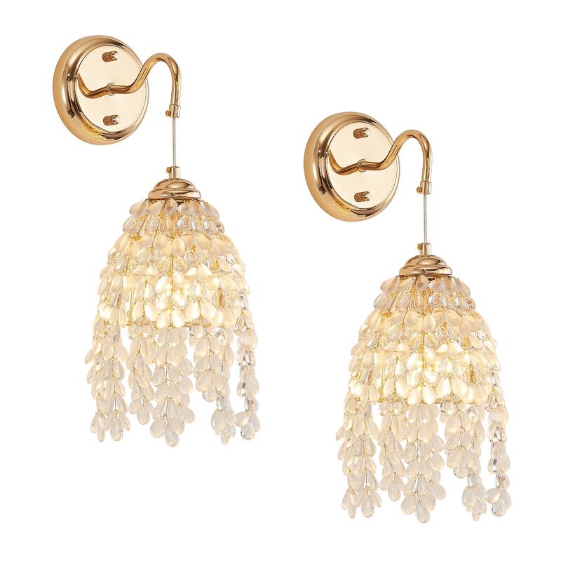 Set of 2 Crystal Grape-Shaped Bead String Wall Sconces ,Elegant Hanging Light Fixture