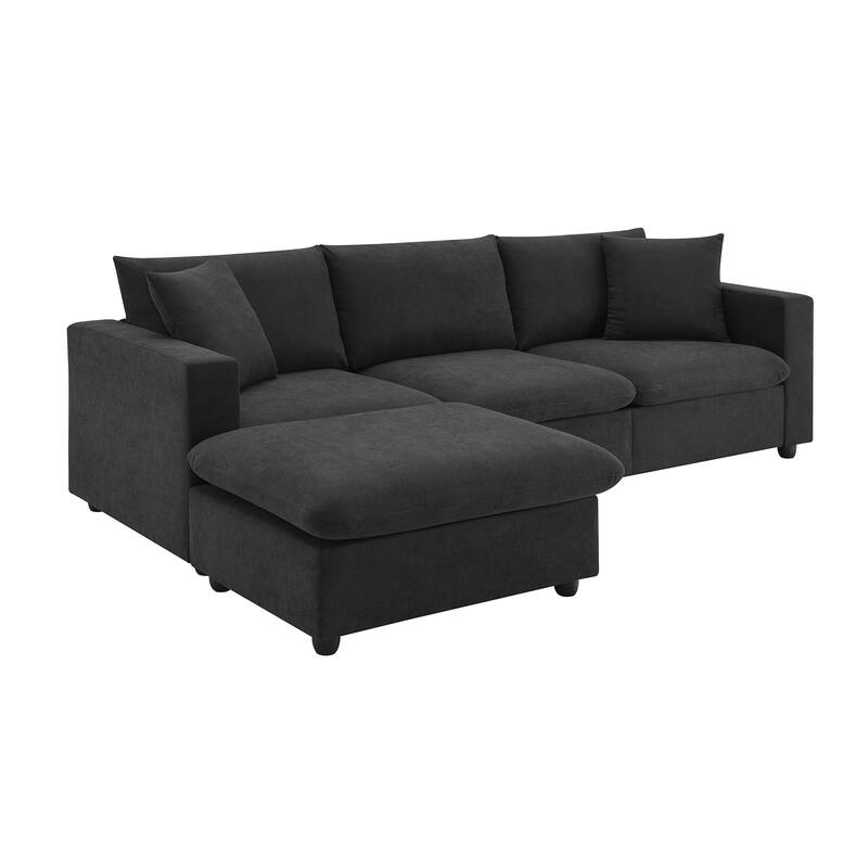 4-Seat Polyester L-Shaped Sectional Sofa with Convertible Ottoman