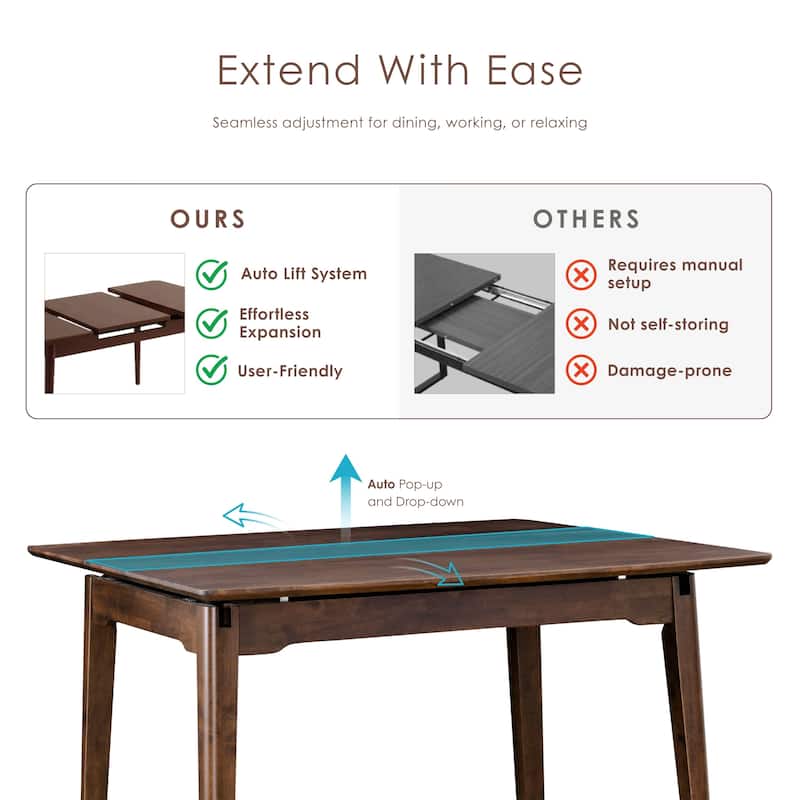 Furniture of America Abigail VIII Mid-Century Modern Rich Walnut Extendable Self-Storing 53-inch Counter Height Dining Table