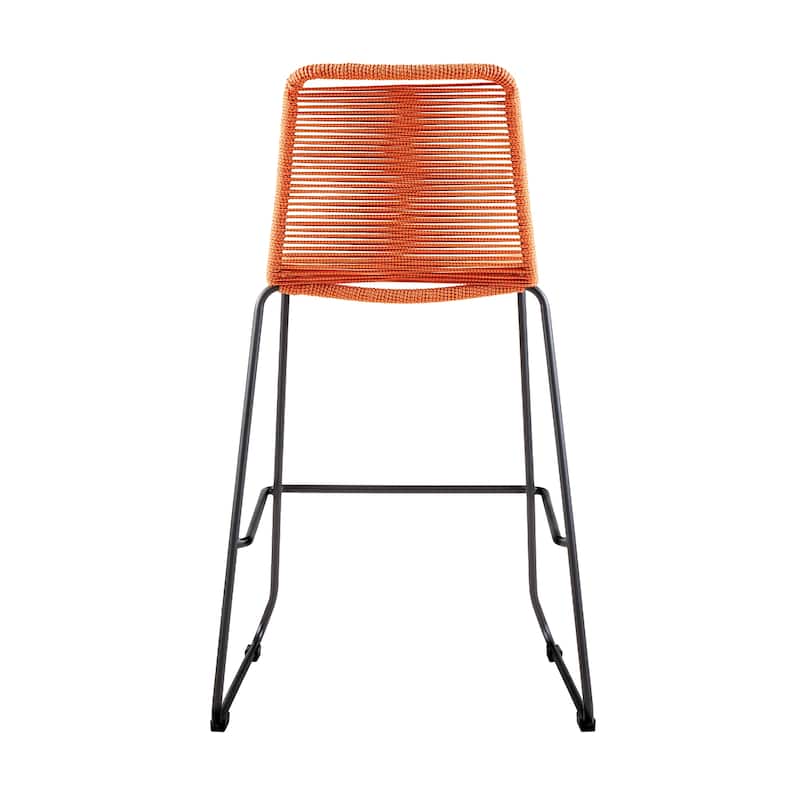 Shasta Black Steel and Rope Indoor Outdoor Bar Height Stackable Patio Bar Stools - Set of 2 - Bar Height