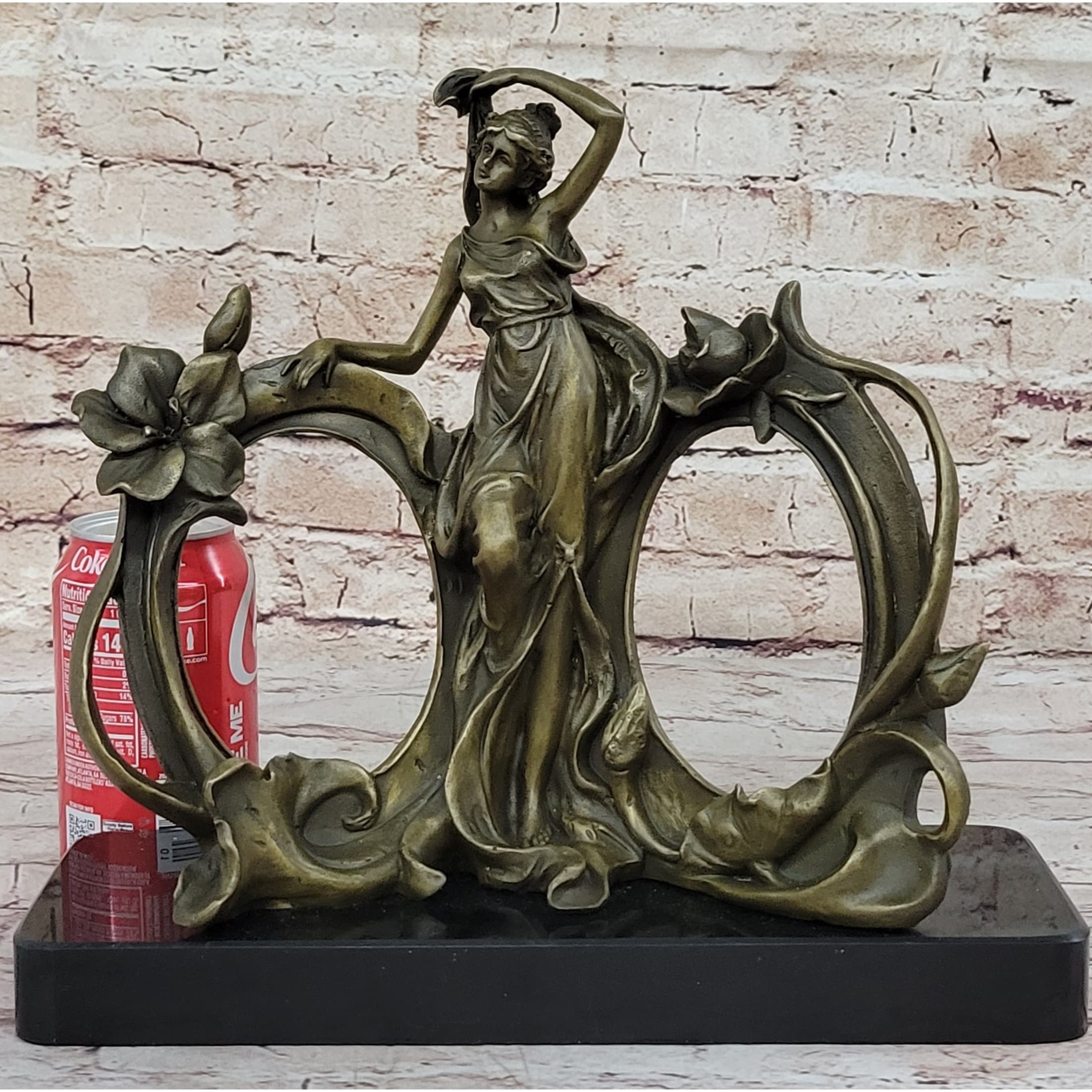 Art Nouveau Bronze Lady Figural Picture Frame Hot Cast Detailed