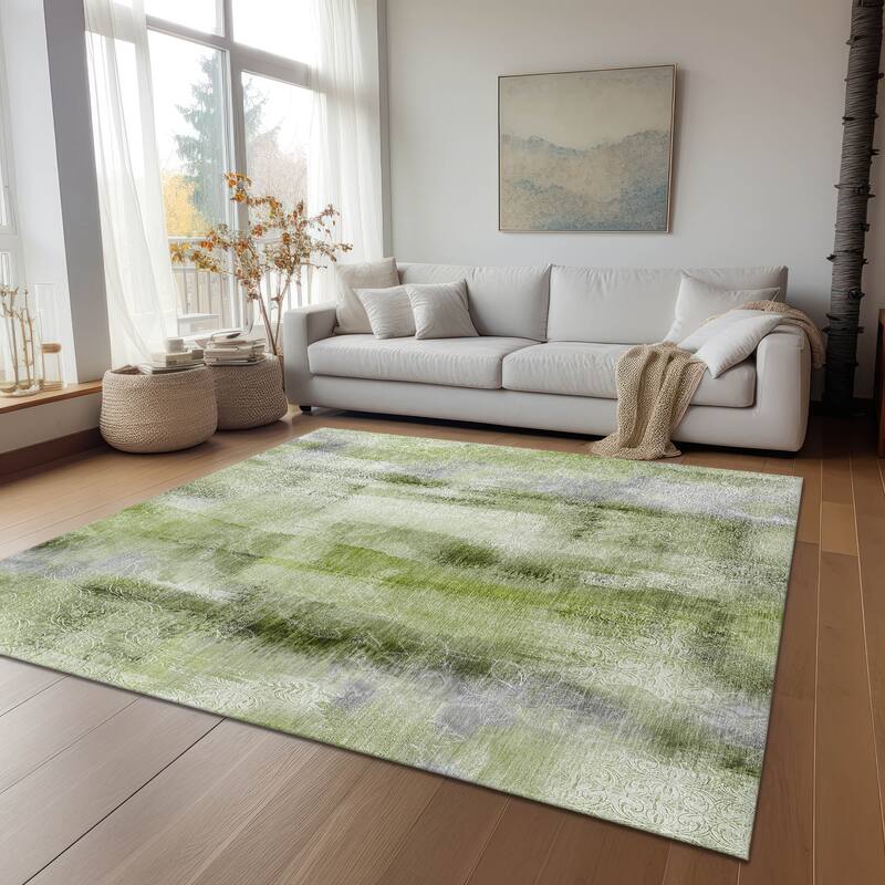 Machine Washable Indoor/ Outdoor Modern Imprints Chantille Rug