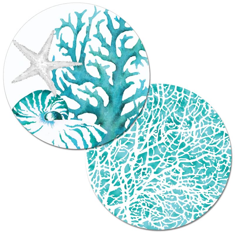 Reversible Wipe-clean Round Shaped Placemats Set of 4 - Coral Life