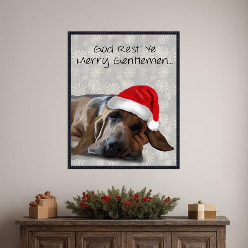 God Rest Ye Bloodhound by Fab Funky (23 x 28 in.), Framed Canvas Wall Art Print - Sylvie Beaded Black