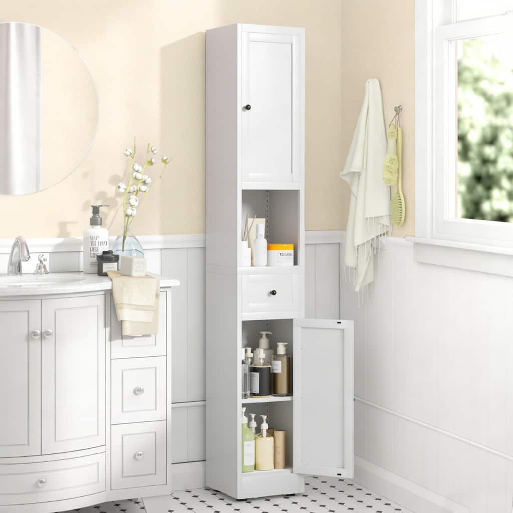 71 Inch Tall Bathroom Storage Cabinet, 5-Tier Narrow Metal Cabinet with 2 Doors & Adjustable Shelves, Freestanding Cabinet