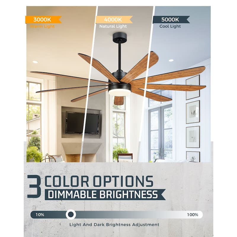 72 Inch 24W Led Ceiling Fans with Lights, 9-Blades, Remote Control and App and Alexa Google Voice Control