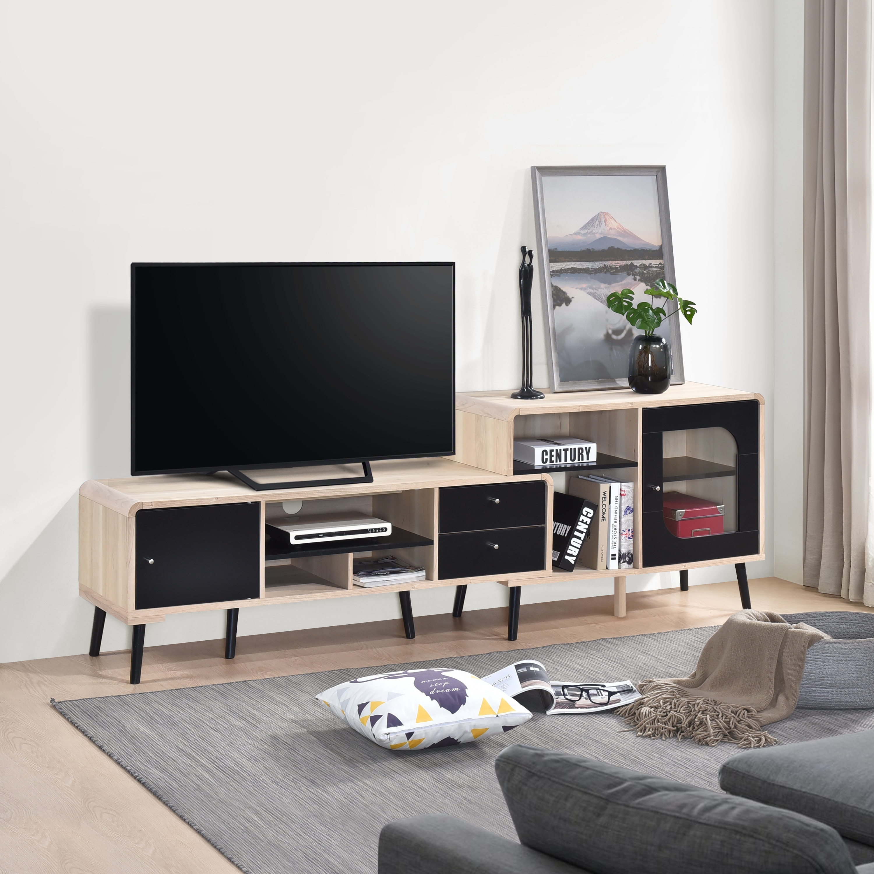 Nathan Collection Modern Wood 75-Inch TV Stand with Storage - 75"L x 16"W x 26"H