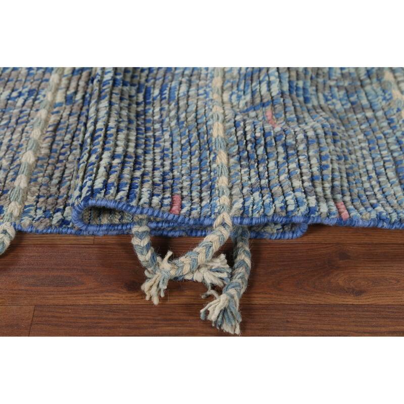 Gray & Blue Striped Moroccan Area Rug Hand-Knotted Wool Carpet - 5'9"x 9'8"