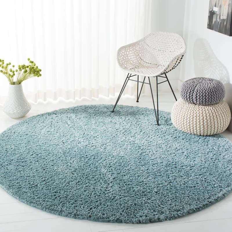 SAFAVIEH August Shag Solid 1.2-inch Thick Area Rug - 6'7" Round - Aqua - Round