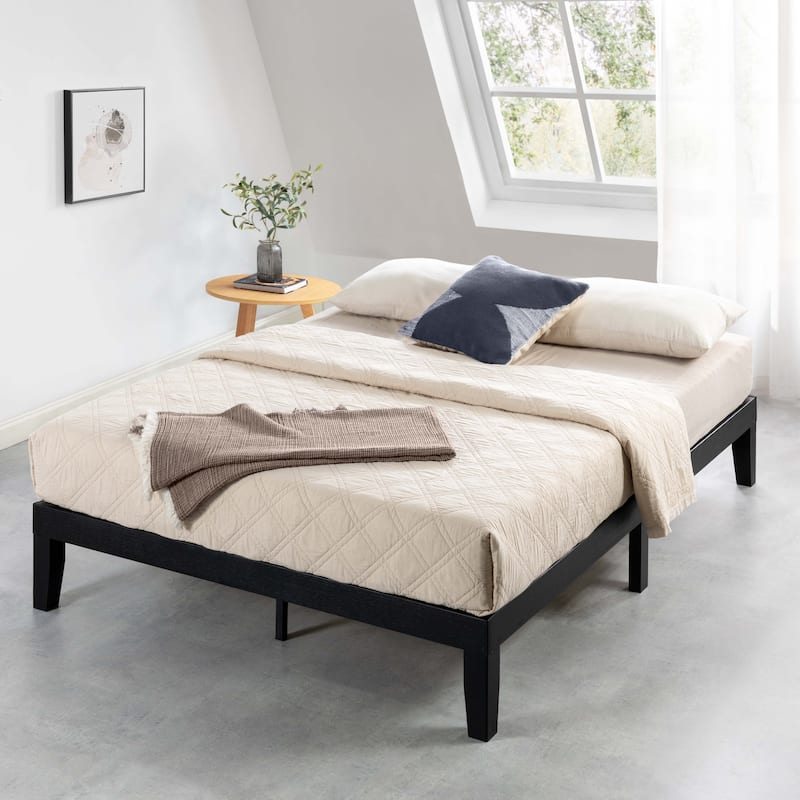 12" Classic Solid Wood Platform Bed Frame - Black - Full