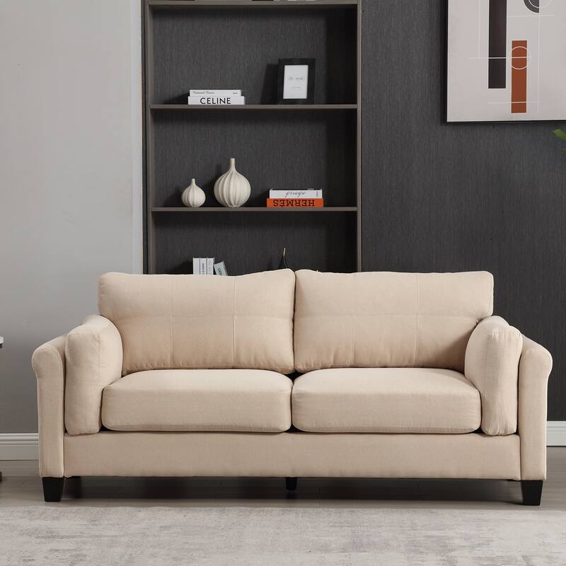 79" Modern Style Button Tufted Linen Upholstered 3-seat Sofa - Beige