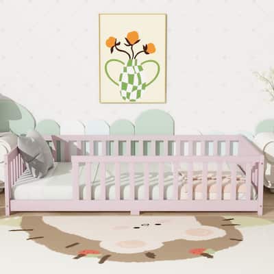 Twin Size Floor Bed with Fence without Door