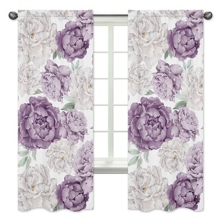 Sweet Jojo Designs Lavender Purple Boho Shabby Chic Floral Girl 84in. Window Treatment Curtain Panel Pair Bohemian Watercolor