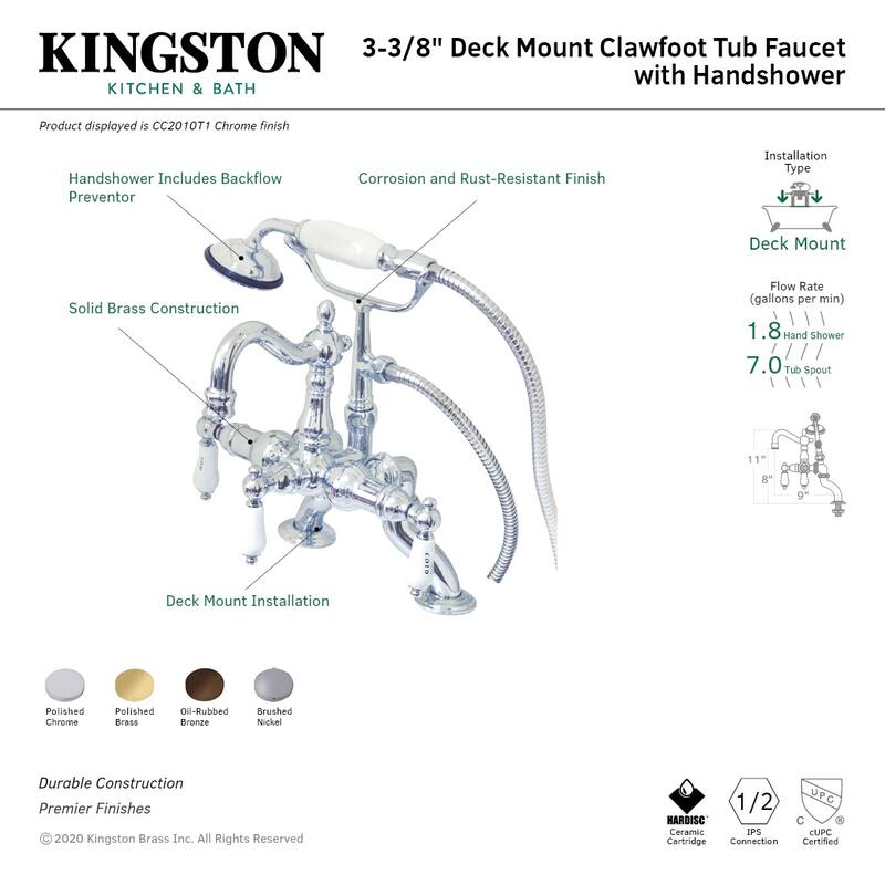 Kingston Brass Vintage Deck Mounted Clawfoot Tub Filler with Built-In