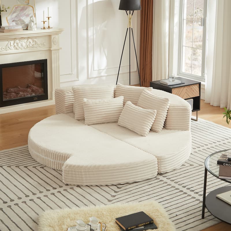78.5-Inch Corduroy Semi-Circular 2-in-1 Sofa Bed,Designer Recliner with Pillow