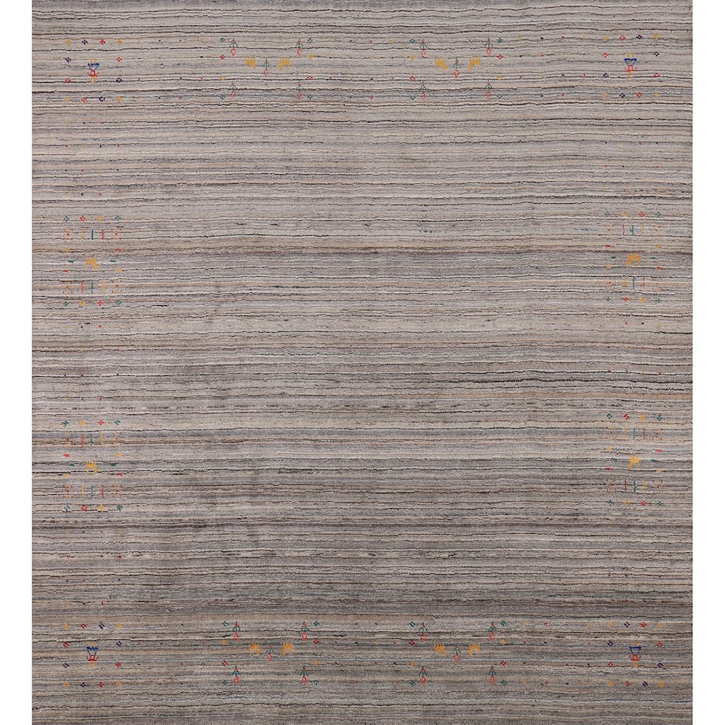Tribal Striped Gabbeh Indian Square Area Rug Handmade Wool Carpet - 7'11" X 7'11"