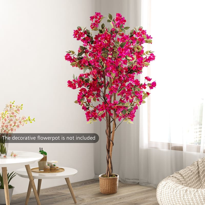 Gymax 6 FT Artificial Bougainvillea Tree Set of 2 Tall Faux Pre-potted