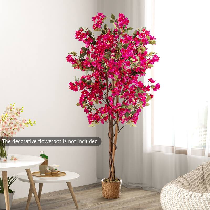 Gymax 6 FT Artificial Bougainvillea Tree Tall Faux Pre-potted Tree w/