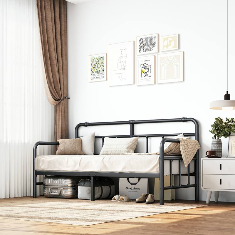 Metal Twin Daybed Frame, 2-in-1 Space-Saving Sofa Bed for Living Room, Guest Room