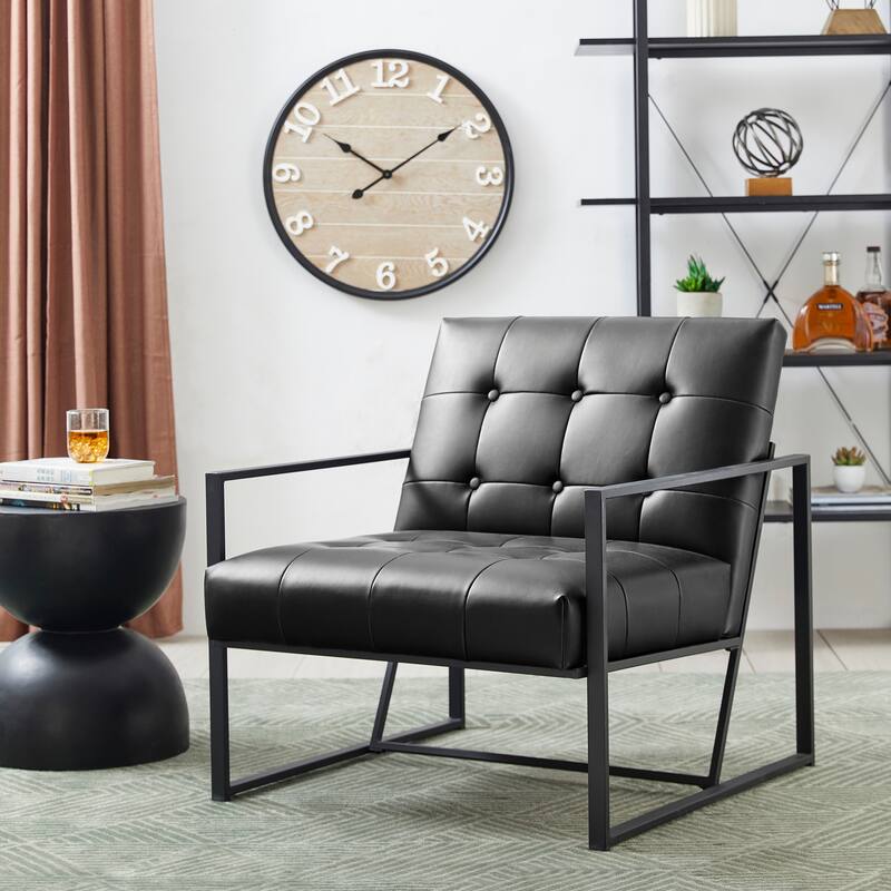 Glitzhome 29.50"W Mid-Century PU Leather Tufted Accent Chair - 29.5"W x 30.5"H x 29.25"D