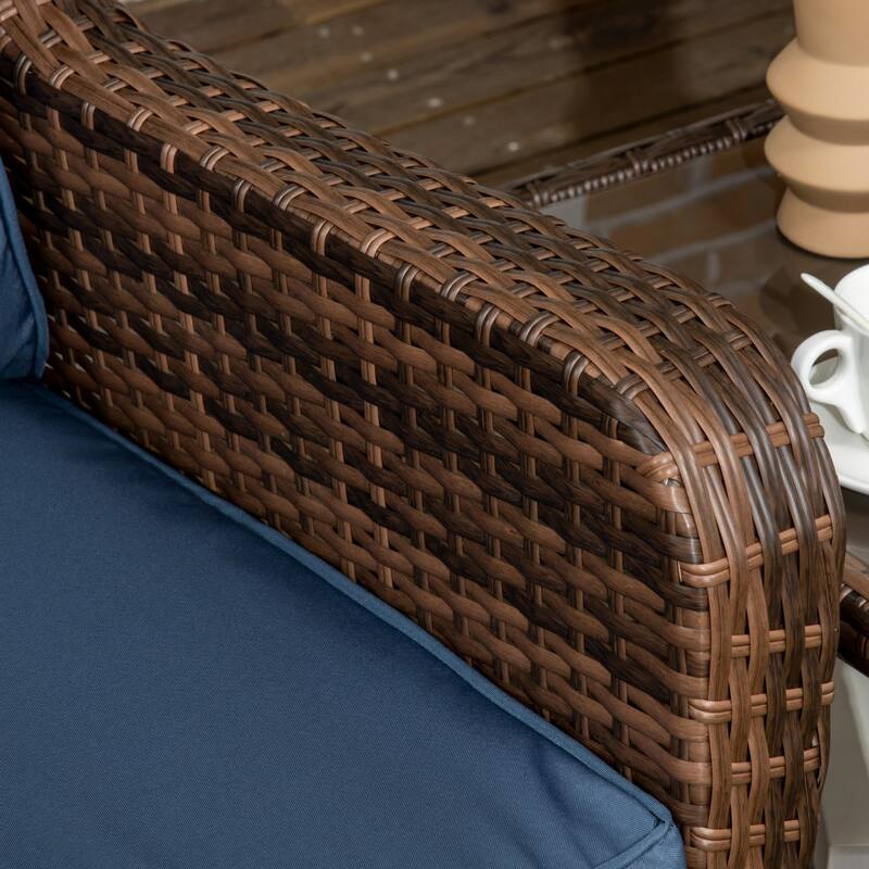 Outsunny 3-Piece Patio Bistro Set, PE Rattan Wicker Outdoor Furniture with Soft Cushions, 2 360° Swivel Rocking Chairs