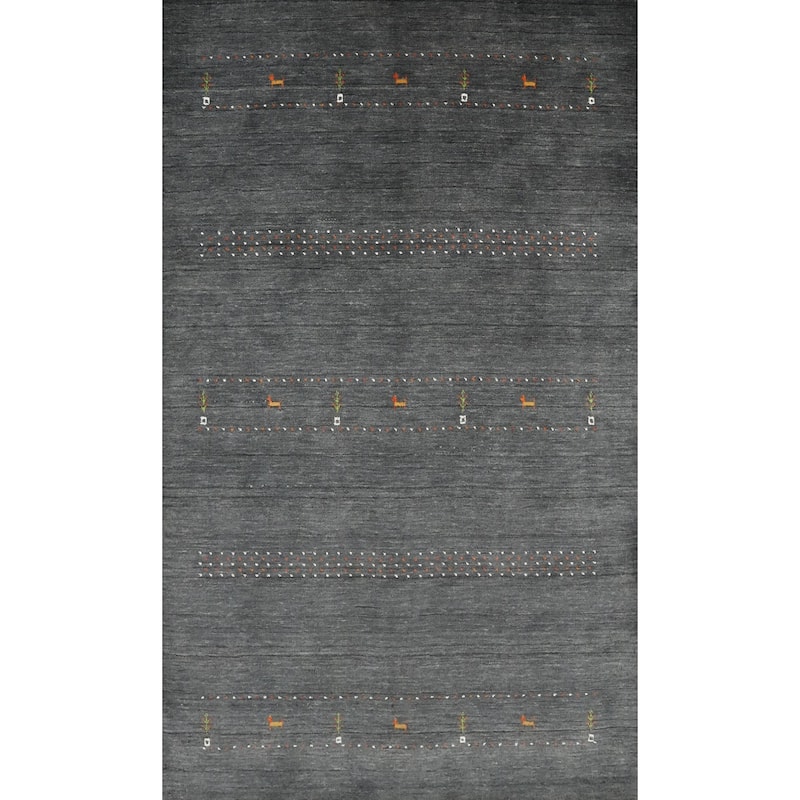 Hand Knotted Oriental 100% Wool Carpet Tribal Animal Pictorial Greys & Charcoal Gabbeh Area Rug - 7' 8'' X 5' 0''