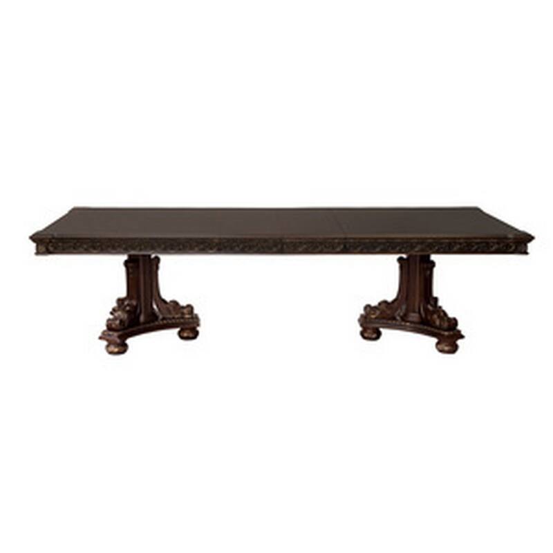 Finn 84-112 Inch Traditional Extendable Dining Table, Dual Pedestal, Brown