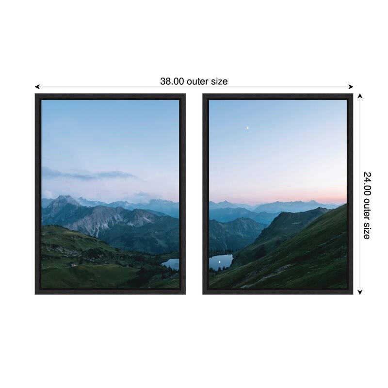 Kate and Laurel Sylvie Moonrise Over the Mountain Lake Framed Canvas Art Set by Michael Schauer