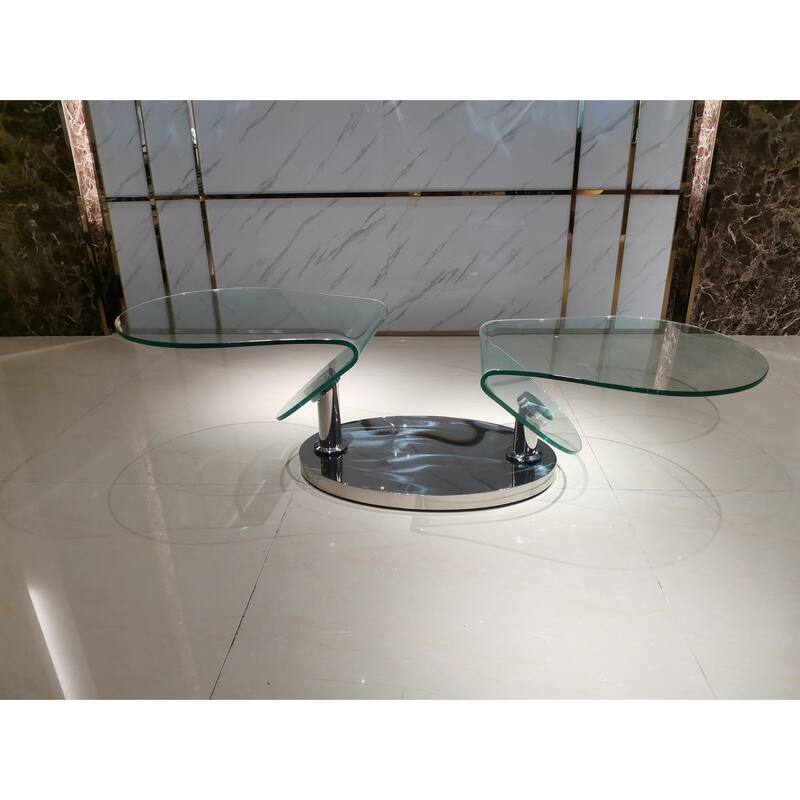 Motion Coffee Table w/clear glass top, chrome base - Clear - Glass