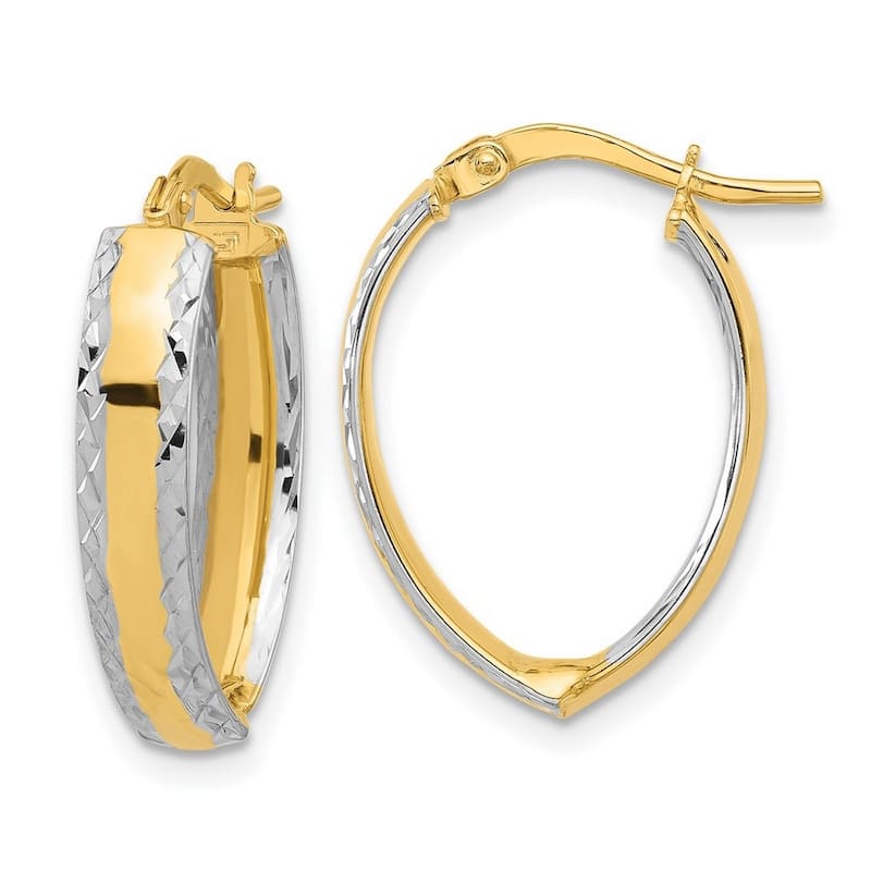 Curata 14k Yellow Gold White Rhodium Polished And Diamond cut In Out Hoop Earrings - 22.51x16.2mm