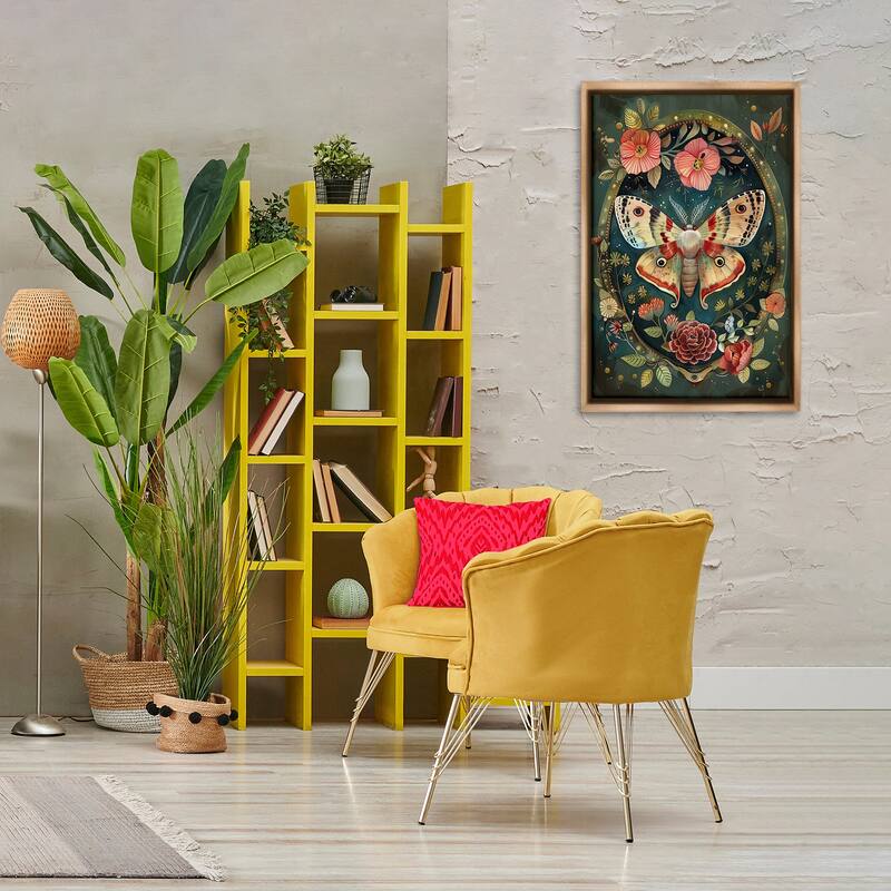 Stupell Victorian Moth & Florals Framed Floater Canvas Wall Art Design By The Dutch Lady