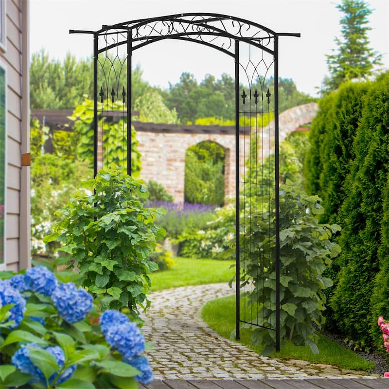 Outsunny 7Ft Outdoor Garden Arbor,Wedding Arch for Ceremony, Trellis