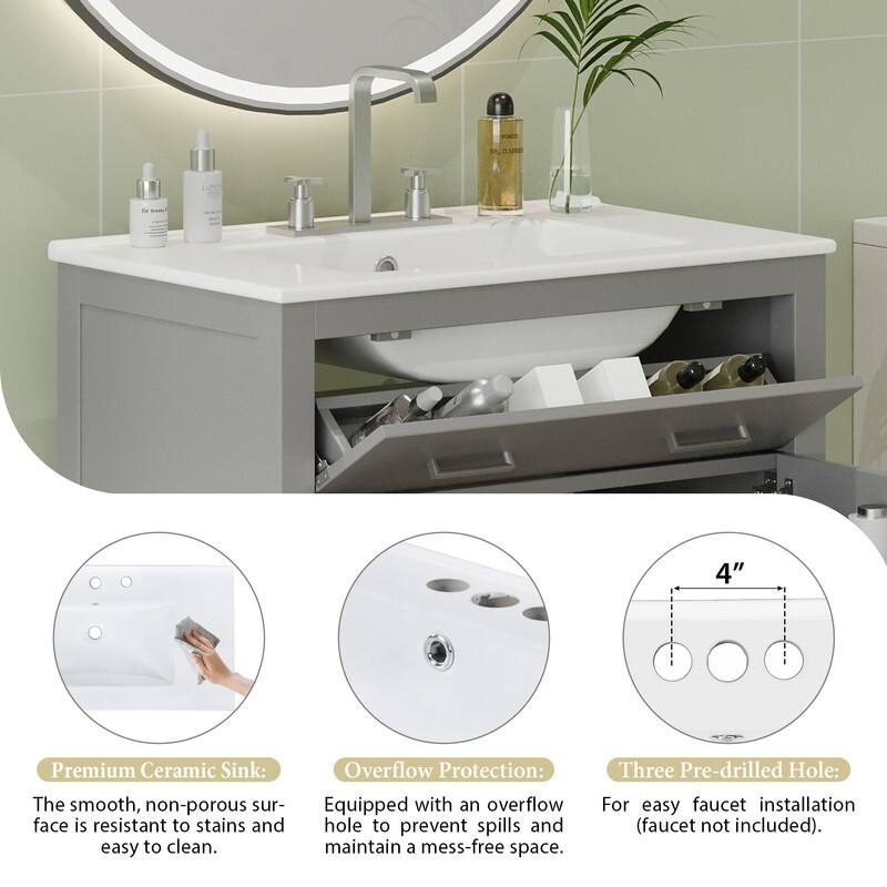 MEDUNJESS 30''/ 60'' Bathroom Vanity with Ceramic Sink, Bathroom Storage Cabinet