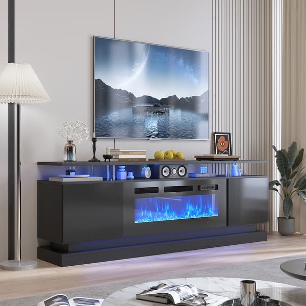 slide 2 of 99, 70"/80" Modern Fireplace TV Stand with 36" Electric Fireplace 70" - Black & Black