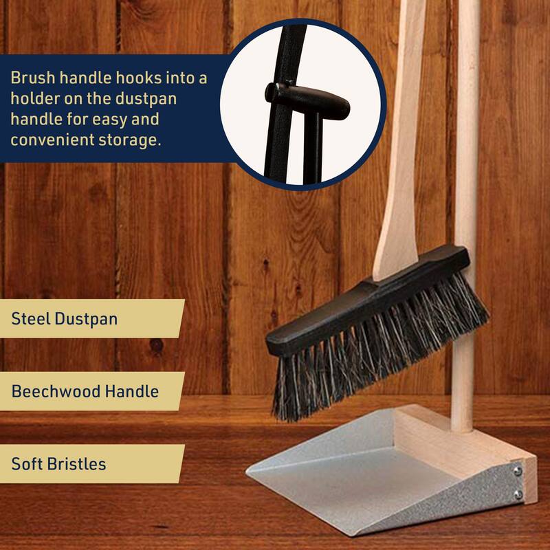 Kings County Tools Standing Broom and Dustpan Combo Set with 28-Inch Beechwood Handles