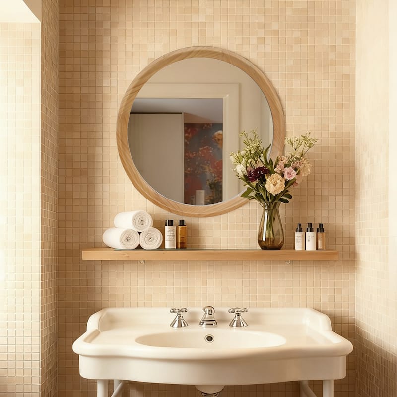 Natural Wood Round Wall Mirror - Natural Wood