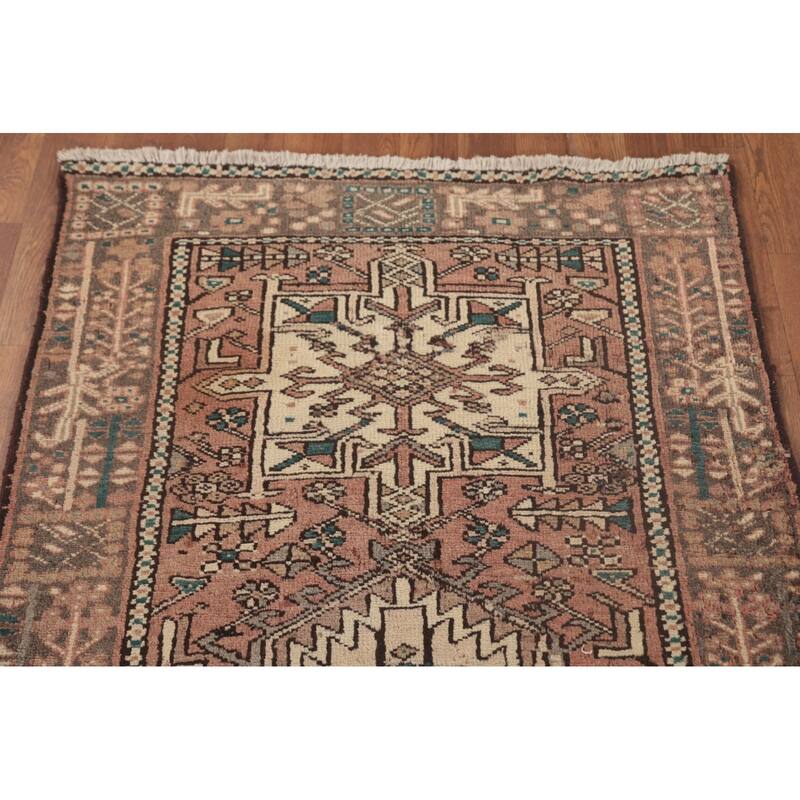 Tribal Pink Gharajeh Persian Vintage Runner Rug Wool Carpet - 3'0"x 10'6"