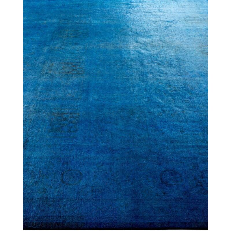 Overton Hand Knotted Wool Vintage Inspired Modern Contemporary Overdyed Blue Area Rug - 8' 3" x 10' 4"
